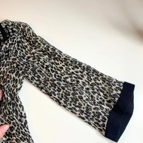Plenty by Tracy Reese Leopard Print Crinkle Silky Peasant Blouse w/ Sequins - S - Picture 5 of 7